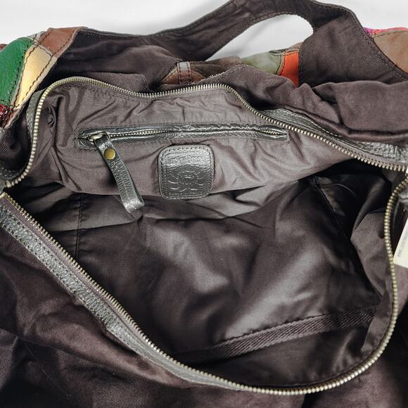 Lucky Brand Leather Patchwork Bag New Shoulder Tote Hobo Boho Large Colorful Vtg - Picture 9 of 12